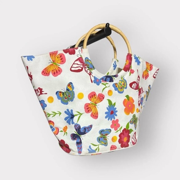 Lancome Butterfly Shoulder Bag White Handbag Cotton Canvas Purse Accessory Bugs - Picture 3 of 3